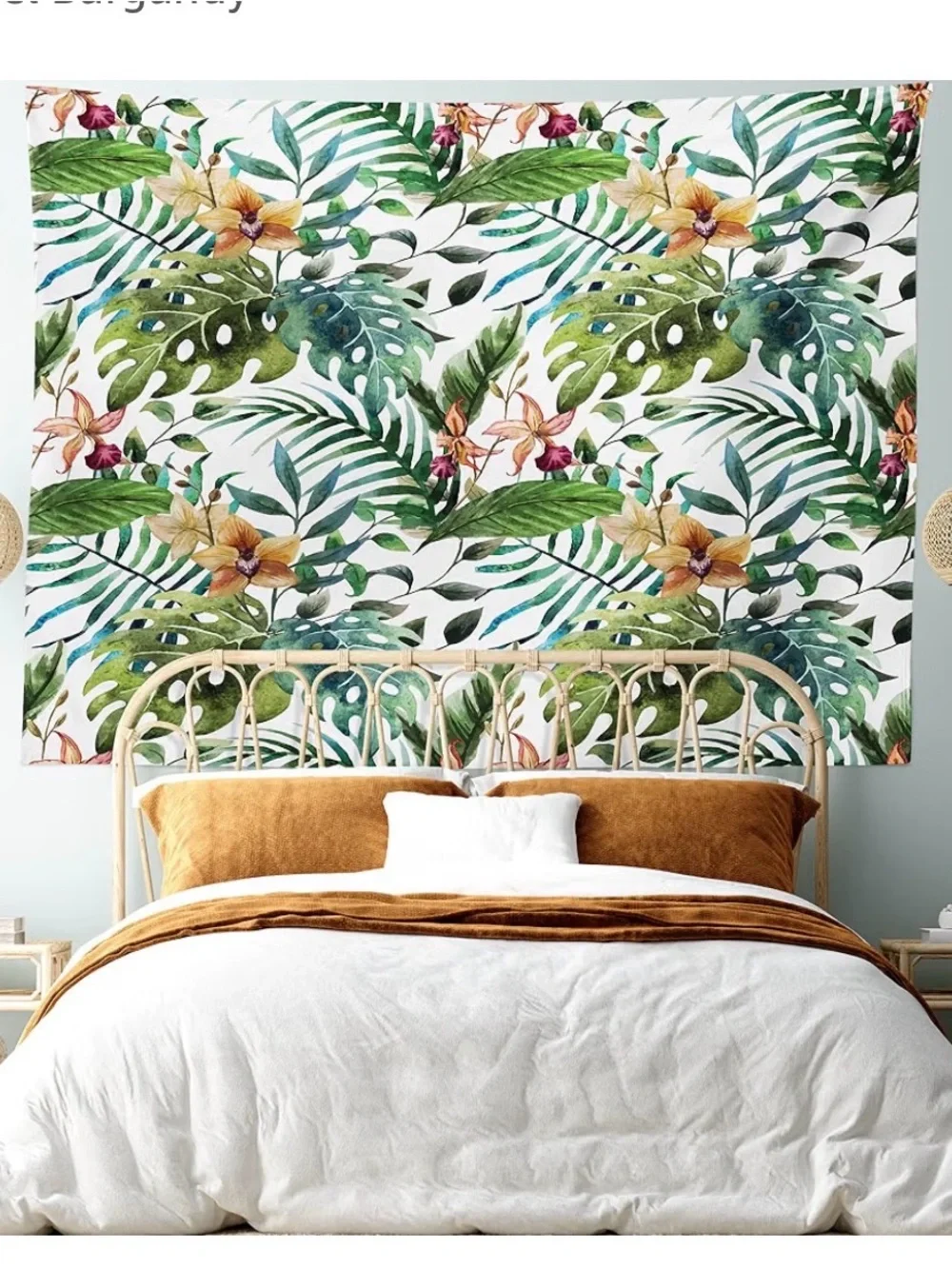 Tropical Leaf Tapestry - Green, White & Yellow Accents 104 x 88